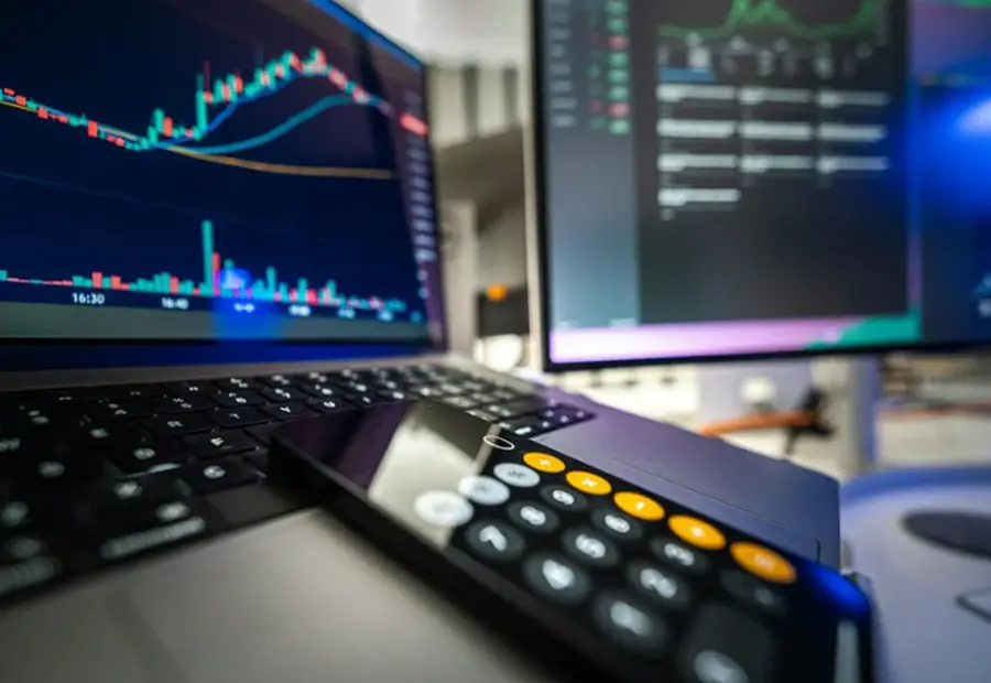Painel com gráficos de indicadores de estoque em dois monitores